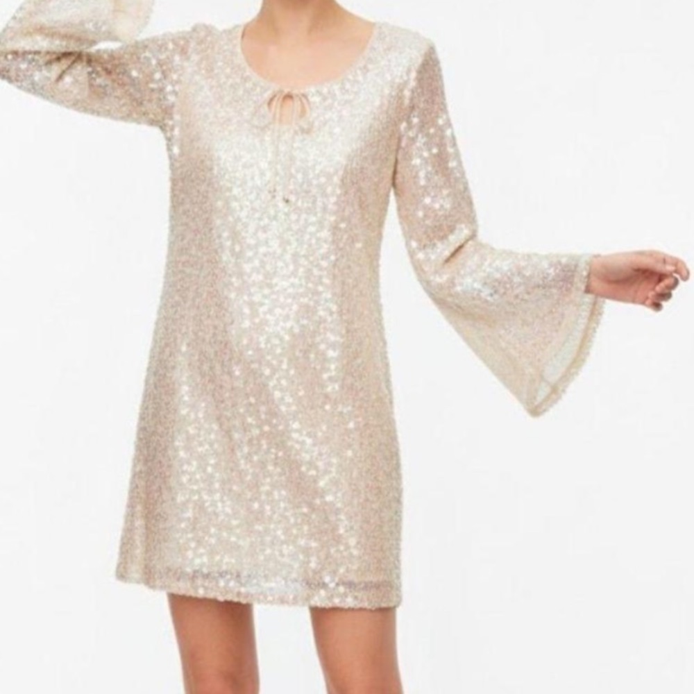 Wild Fable Cream Sequin-lined- Mini Dress with from gold tassel tie detail